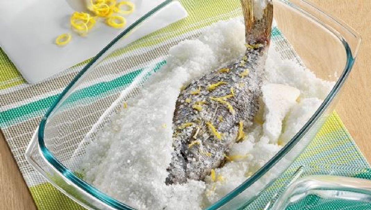 Pêche en croûte de sel au beurre de citron